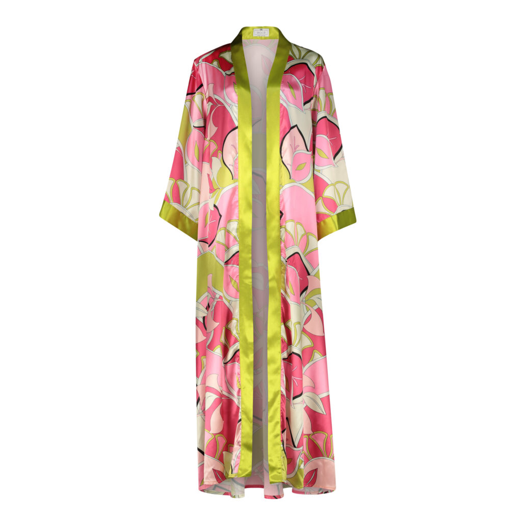 Kimono_ Lime pink silk_Front