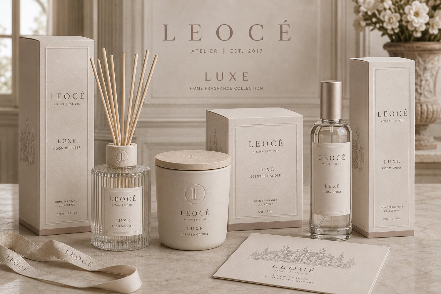 The Leocé Luxe candle, diffuser and room spray