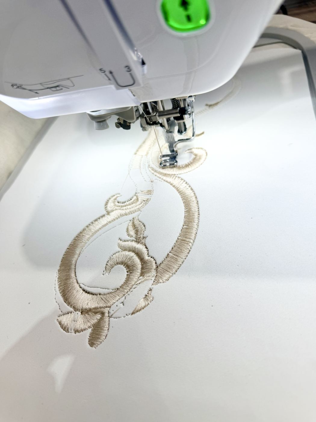 The Leocé L being embroidered